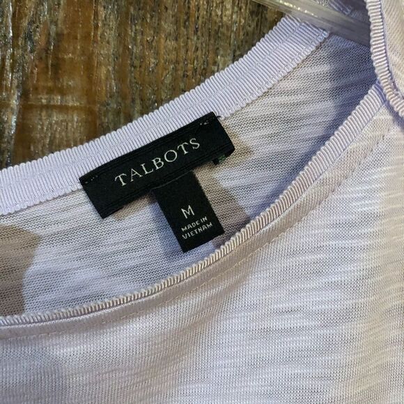 Talbots Sz M Lilac Back Grossgrain Ribbon Tie Relaxed Fit Flowy Luxury Top - Picture 6 of 9